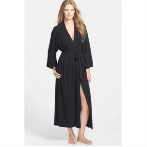 Natori Black Shangri La Robe Midi Length Tie Waist Knit Jersey Robe XS